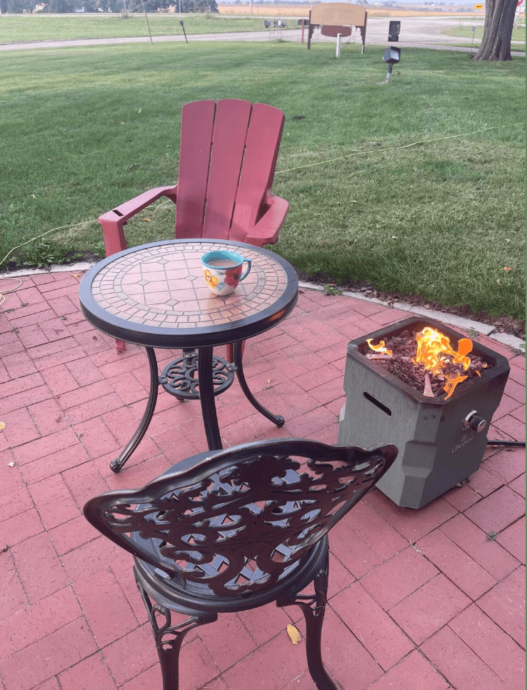 Outdoor seating by the fire.